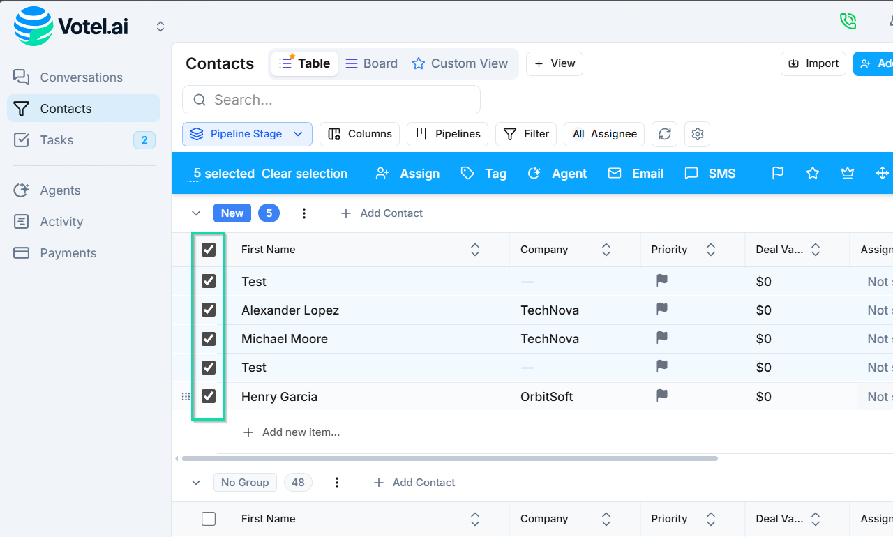 Table view — use the checkboxes